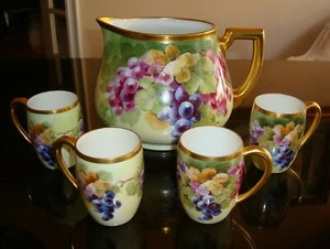 BAYERN HANDBEMALTER SIGNIERTER PICKARD "REURY" KRUG & 4 TASSEN LIMONADE SET, TRAUBEN - Bild 1 von 12