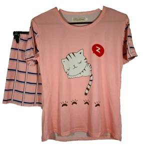 BNWT Older Girls Sz XXL 18 Short Summer Style Pink Cat Face Cotton PJ Pyjamas - Picture 1 of 3