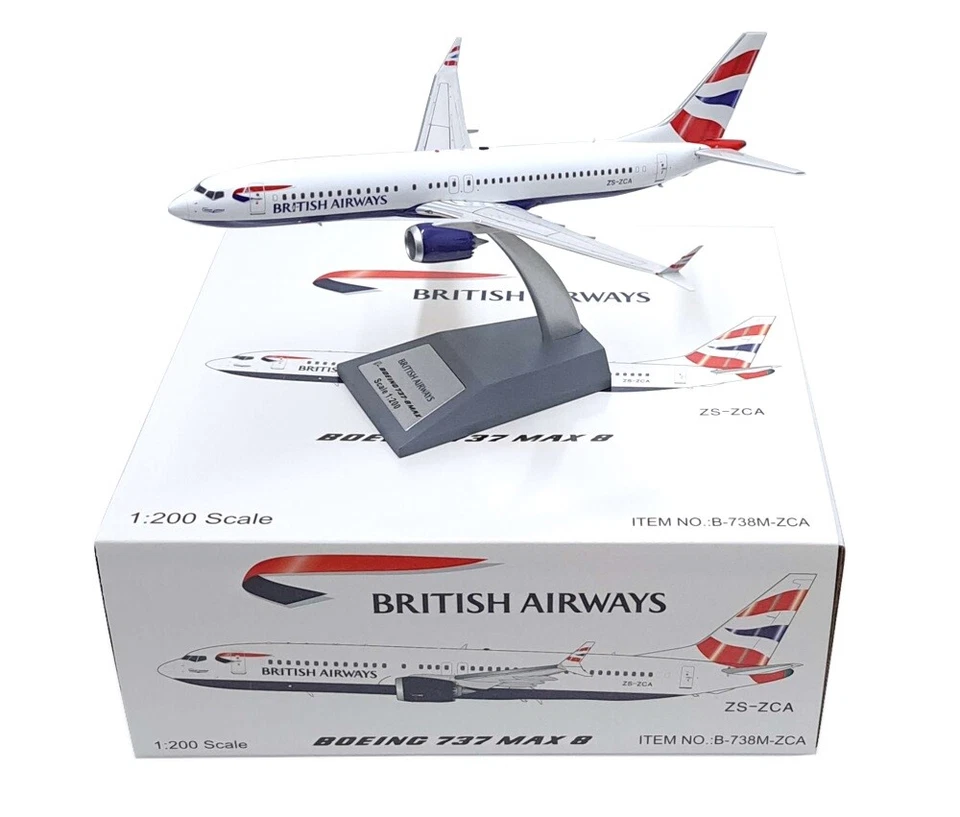 WB MODELS 1/200 B737-8MAX BRITISH AIRWAYS ZS-ZCA WITH STAND B-738M-ZCA - Image 1 of 1