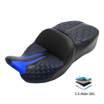 Asiento de pasajero de gel negro azul apto para Harley Touring Road King 2009-2023 Foto 1 de 4