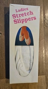 NEU Vintage Damen Stretch Hausschuhe weiß Größe M 6,5-7,5 - Bild 1 von 3