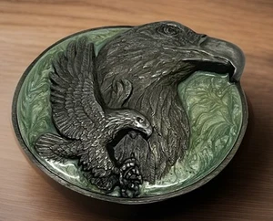 Vtg Siskiyou Belt Buckle American Bald Eagle Metal w/Green Enamel USA Patriotic - Picture 1 of 8