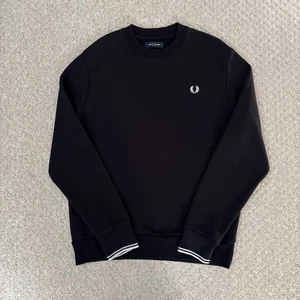 Fred Perry Jumper Mens Large Black White Pullover Sweatshirt Casual Mod 60s - Picture 1 of 13
