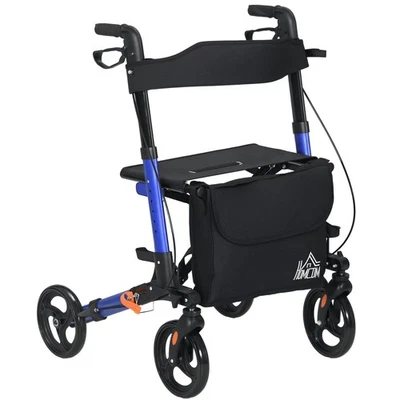 HOMCOM 4 Wheel Rollator Walker,  Adjustable Mobility Walker with Bag, Blue - Image 1 of 4