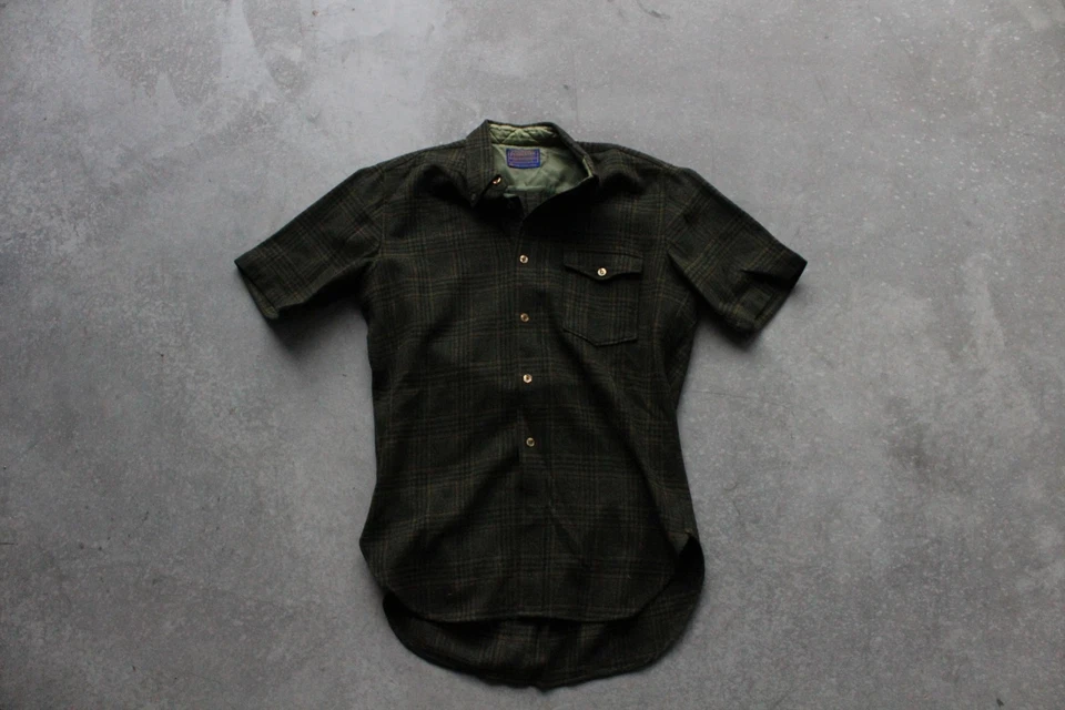 VTG Pendleton Wool Mens Large Short Sleeve Plaid Flannel Button Up Shirt 60s 70s - Image 1 of 4