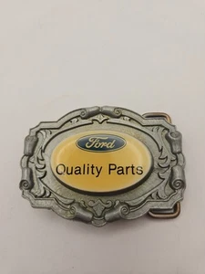 Ford Quality Parts Belt Buckle Silver Tone Metal Enamel Center Nice Vintage - Picture 1 of 2