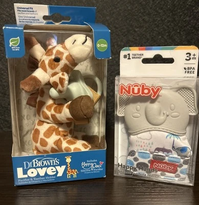 Chupete y mordedor Dr Browns Jirafa Bebé Lovey y Elefante Nuby Manos Felices Foto 1 de 3