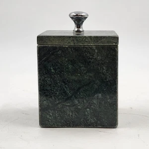 Green Marble Box Solid Walls Trinket Jewelry Storage with Lid 3.5" x 4" Vintage - Picture 1 of 11