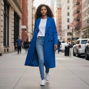 SheIn Wollmantel Kobaltblau Damen Mittellang Zweireiher - Bild 1 von 6