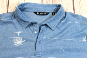 Travis Mathew Blue Palm Tree Print Golf Polo Shirt Men's Large - Picture 1 of 10