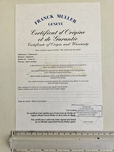 GENUINE FRANCK MULLER MEDIUM SIZE WATCH GUARANTEE CERTIFICATE 23.5 cm X 16 cm - Picture 1 of 6
