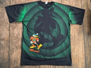 Vintage 90s Miami Hurricanes Shadow AOP Tshirt Sz XL Black Green Oversized Print - Picture 1 of 16