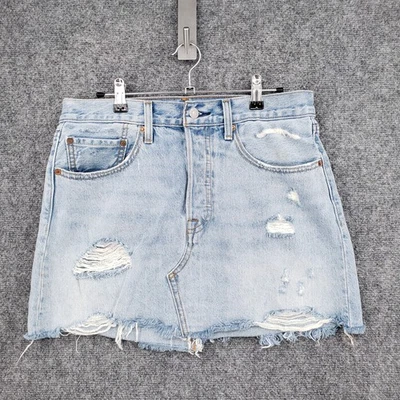 Levis Skirt Womens 30 Blue A Line Mini Light Wash Distressed Zip Fly Denim - Image 1 of 4