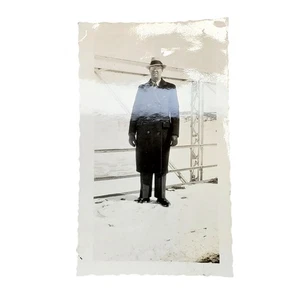Vtg Man Posing on Snowy Ranch Original Monochrome Photography Found Snapshot - Picture 1 of 4