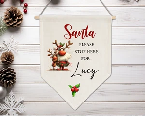Personalised Novelty Santa Christmas Eve 'Santa Please Stop Here' Flag Sign - Picture 1 of 2