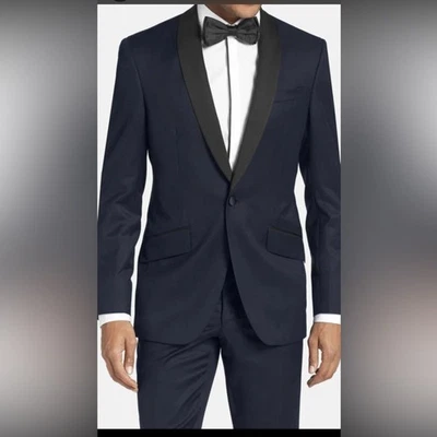 Nueva Chaqueta Esmoquin Ted Baker London “Josh” Calce Ajustado Azul Marino Chal Solapa Talla 42 Foto 1 de 4