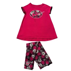 Nike Girls' Outfit Set Floral Logo T-Shirt & Leggings Pink Black Size 4T - Picture 1 of 12