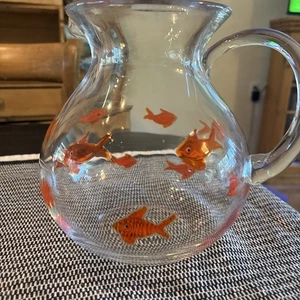 Crate & Barrel GO FISH Koi Goldfish Hand Blown Art Glass Water Pitcher Heavy - Picture 1 of 18