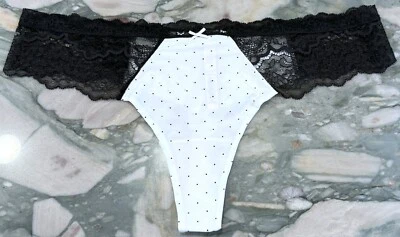 NUEVO Tanga Victoria Secret Dream Angels Borde de Encaje Punto Blanco y Negro Coco - XXL Foto 1 de 4