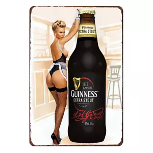 GUINNESS BEER SEXY GIRL PIP-UP Rustic Metal Sign Vintage Tin Shed Garage Bar - Picture 1 of 4