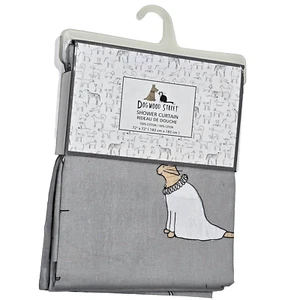 Dogwood Street Shower Curtain 100% Cotton 72x72in Grey With Cats - Picture 1 of 1