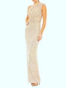 Vestido Ieena Mac Duggal Oro Rosa Lentejuelas Un Hombro Columna Talla 2 $398 - Imagen 1 de 2