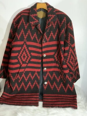 复古羊毛西南纳瓦霍红色和黑色外套羊毛毯夹克 L 大号 — 第 1/4 张图片