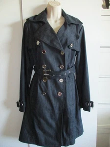 NINE WEST DARK BLUE TRENCH Coat MED Double Breasted Pleated SILVER BUTTONS NWOT - Picture 1 of 11