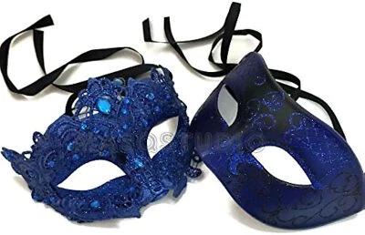 Blue Lace Masquerade Ball Mask Pair Christmas New Year Eve Costume Party prom - Изображение 1 из 4