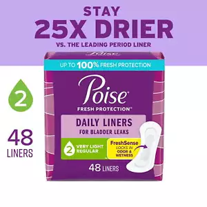 48Ct Daily Incontinence Panty Liners, 2 Drop Very Light Absorbency, Regular - Picture 1 of 9