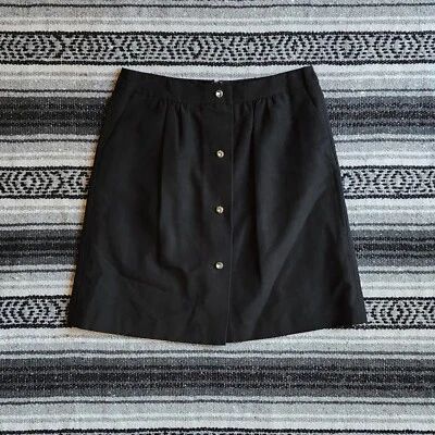 NUEVO CON ETIQUETAS Talbots Talla 8P Hasta la Rodilla Plisada Línea A Botón Joya Falda Negra Sólida Foto 1 de 4