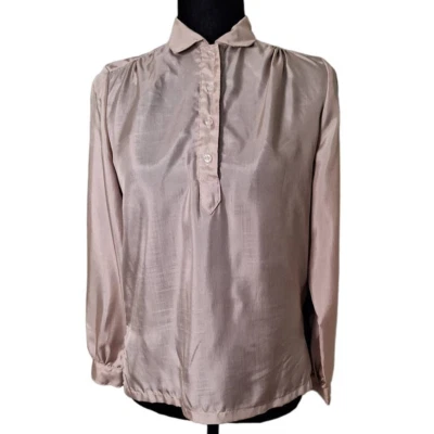 Blusa De Colección Años 70 80 Secretaria Metálica Beige Pintucked Junior 7/8 XS/S  Foto 1 de 4