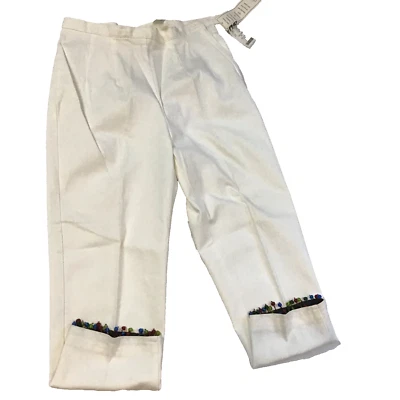 Paul Harris Design White Beaded Capri Cotton Pants Womens Size 2 USA Vintage 90s - Image 1 of 4