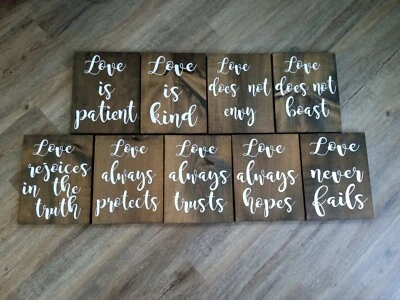 Letreros de boda 1 Corinthians 13 pasillo rústico - 9 tablas - 9x12 NUEVO Love is Patient Foto 1 de 2