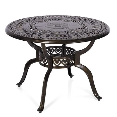 MEETWARM Patio Round Dining Table Cast Aluminum Outdoor Bistro Table W/ Umbrella Hole