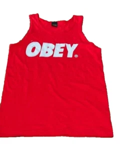 OBEY Tank Top Shirt Mens Small Red Muscle Sleeveless Y2k Misprint 100% Cotton SE - Picture 1 of 9