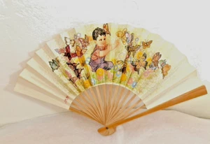 Vintage Bambus & Papier Fächer 8" Made in China. Kind mit Schmetterlingen - Bild 1 von 4