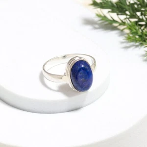 Anillo de lapislázuli natural grande cóctel piedras preciosas joyería plata declaración regalo - Imagen 1 de 8
