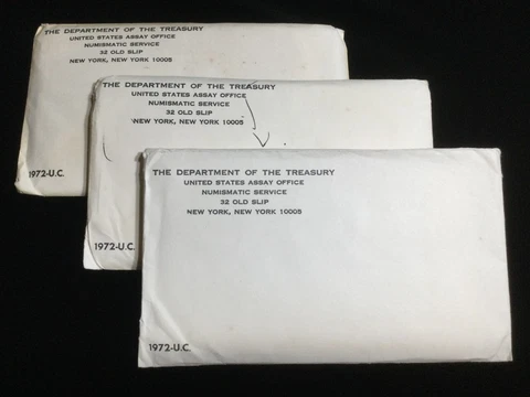 Lot of (3) 1972 U.S. Mint Uncirculated Sets, (33) Coins, Excellent Condition Cover