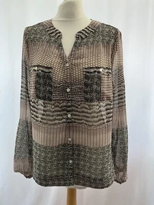 Blouse M&Co. Size 12 Black Mix Chiffon Long Sleeve V Neck Polyester Womens - Picture 1 of 12