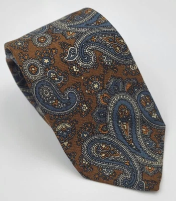 Corbata gruesa Robert Talbott BOC seda cachemir marrón azul cachemir 56 x 3 Foto 1 de 4
