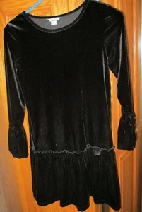 Hartstrings Black Velour Tunic Dress Girls Size 12 Rosette Puff Cuffs Holiday - Picture 1 of 4