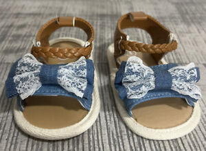 Denim/Lace/Beige Crib Sandal For Infant Girl.  Size 1 Super Cute!