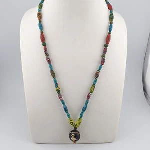 Venetian Style Vintage Tiny Glass & Old Bird Desgin Glass Beaded Necklace - Picture 1 of 19