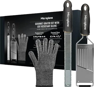 Microplane Gourmet Grater Set - Zester and Slicer blades Cut Resistant Glove - Picture 1 of 8