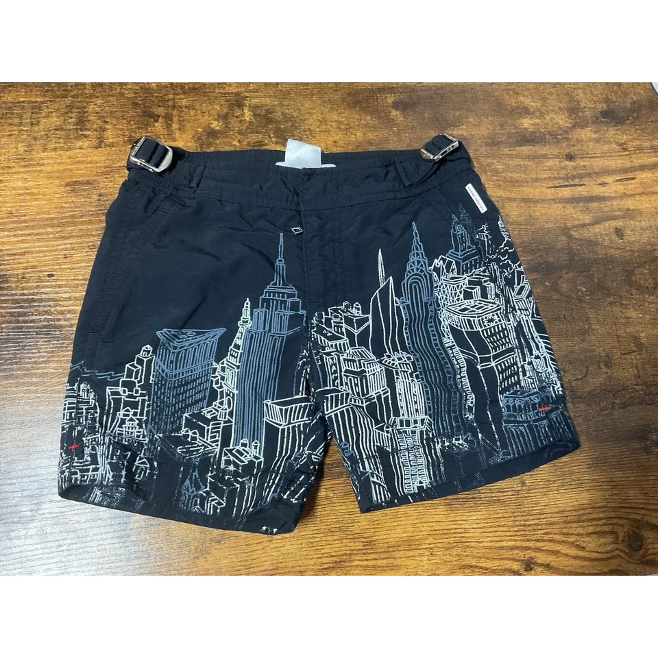 Orlebar Brown Swim Shorts NYC New York City all over print boys size 4 black - Image 1 of 4