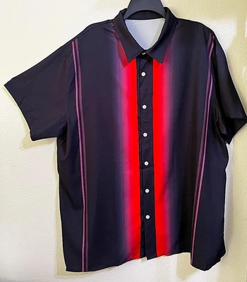 CAMISA HOMBRE CASUAL ABOTONADA NEGRA CON RAYAS ROJAS MANGA CORTA 3XL NUEVA Foto 1 de 3