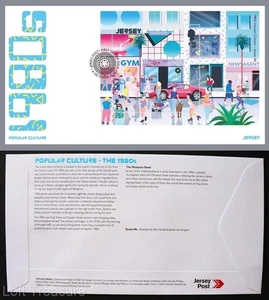 Estampillas de Jersey "Cultura Popular Años 80" Primer Día Cubierta £3 Hoja Miniatura 2020 - Imagen 1 de 3