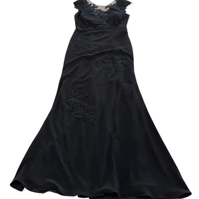 Vestido Xscape para mujer 6 negro floral con cuentas vestido de noche detalles de malla Foto 1 de 4