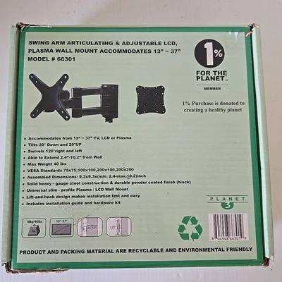Brazo oscilante articulado y ajustable LCD plasma montaje en pared 13" a 37" modelo 66301 Foto 1 de 2